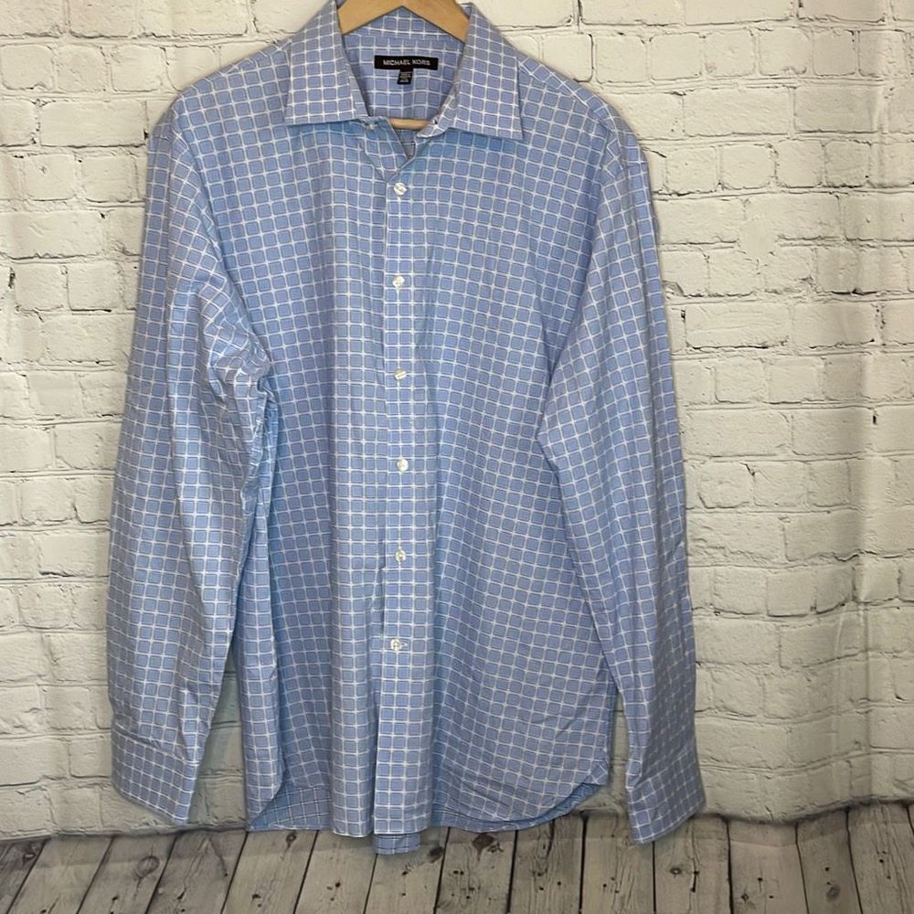 Michael Kors Blue and White Long Sleeve Dress shirt size 17 1/2‎ 34/35